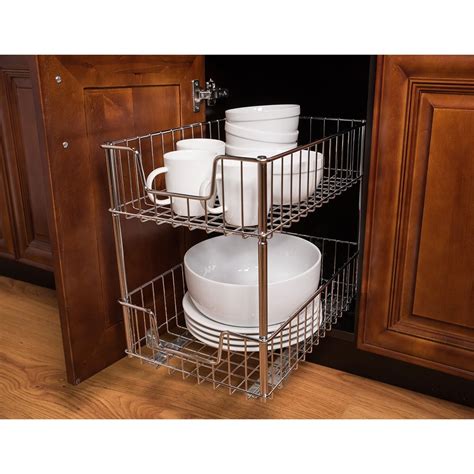 2-tier drawer kitchen container ecostorage steel wire cabinet pull-out organizer|2 tier cabinet pull out organizer.